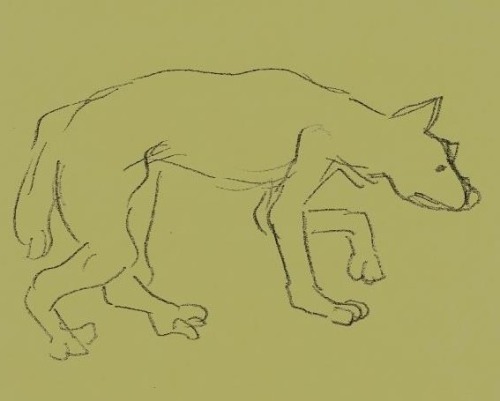 fearthrillart: doggy :} Image Description: a cartoonishly styled dog drawn on yellow paper. The dog 