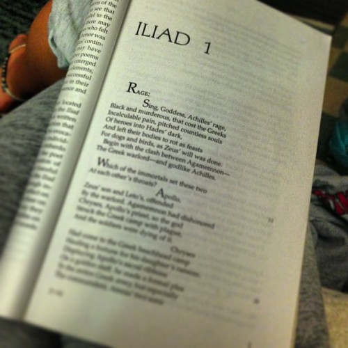 seventhsiren:Best homework ever!!!!!!! #collegelife #iliad #troy #achilles #leatherboundhappiness