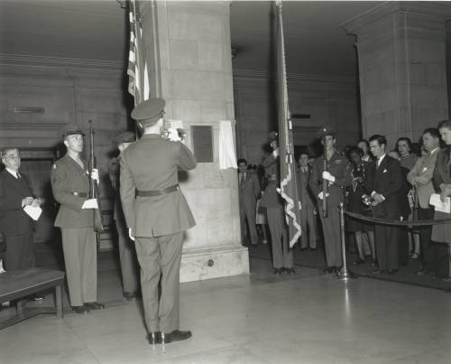 usnatarchives:  Hanging in the Pennsylvania Avenue entrance lobby of the National Archives Building in Washington, DC, is a small plaque with the names of four men:Ralph Leroy Dewsnup, Charles Edward Lewis, Julius Mayers and Augustus Julius Siko.These