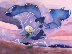 gracekraft:Lapis and Peridot dancing on the beach for a commission!