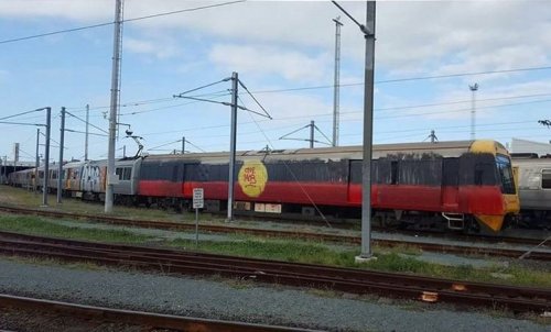 26 Jan - On Invasion Day 2017 graff crew VNDScrew stopped a moving train in Brisbane by jamming its 