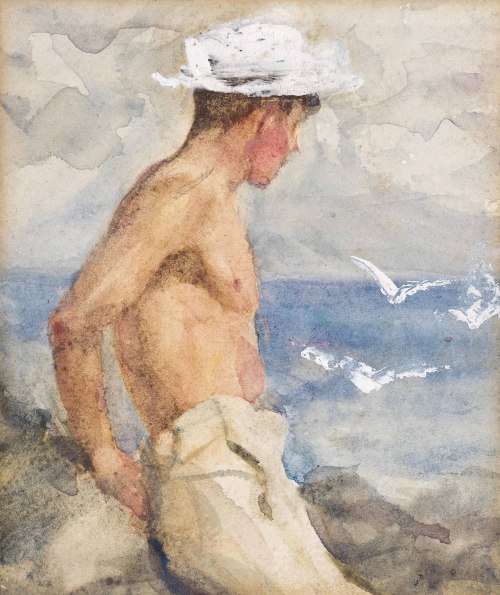 thunderstruck9:Henry Scott Tuke (British, 1858-1929), Study of a young man looking out to sea. Penci