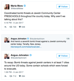 imperatorkhaleesi: jewish-privilege:  micdotcom:  Jewish groups across the US receive bomb threats, forcing evacuations Numerous Jewish community centers on the east coast received anonymous bomb threats via phone Monday, forcing evacuations and police