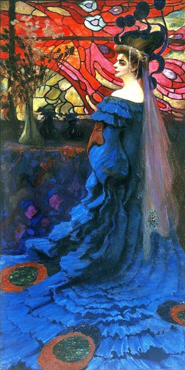 “Peacock” or Portrait of Zofia Borucińska nee Jakimowicz by Kazimierz Stabrowski,1908