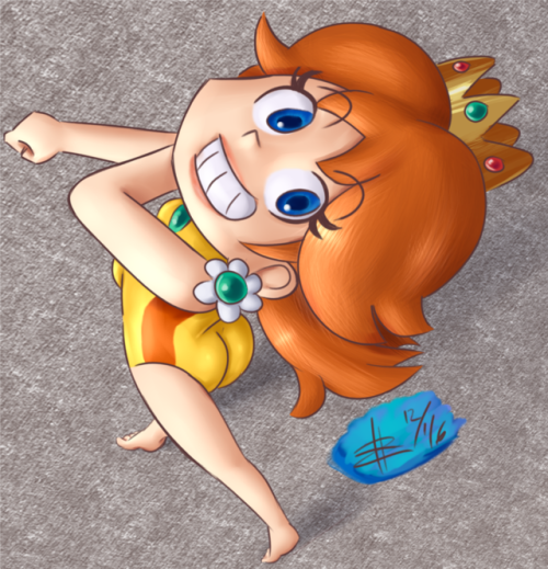 speedyssketchbook: soubriquetrouge:  Thank you Nintendo for the gift of Daisy in a speedo. And thanks to @ninozapo for the cute smiling energy filled princess. Art by him, color by me  Reminds me I need to do some stuff like this.  Nice stuff soubriquet!