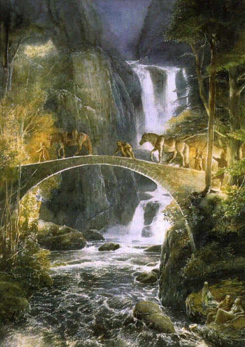 tolkienillustrations:Thorin’s Company Come to Rivendell by Alan Lee‘Oh, what are you doing,And where