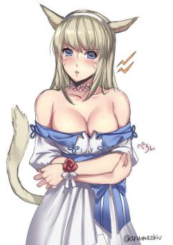 miqote-catboy:  あるまじき arumajikiv:[落書き]FCﾒﾝに「もしかしてスプリングドレスの胸のホックをはずしたら素敵なことになるんでは…？」という話を振ったら怒られた話する？[x]