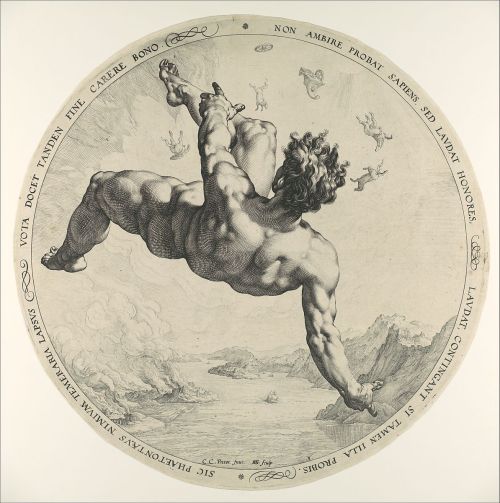 victorianink:The Four Disgracers - Tantalus, Phaeton, Icarus, and Ixion (1588) by Hendrick Goltzius