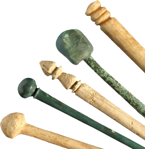 Several decorative hairpins made of bone and copper alloy.They were found during excavations at the 