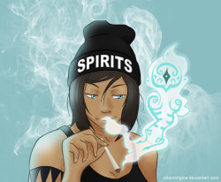 charmingice:  High Spirits by CharmingIceUrban Korra bein’ a chiller… y'no goin’ to the spirit world ‘n shit.  Excuse me for being so Dutch, I’m just trying to be open minded here. What do you think?http://charmingice.deviantart.com/