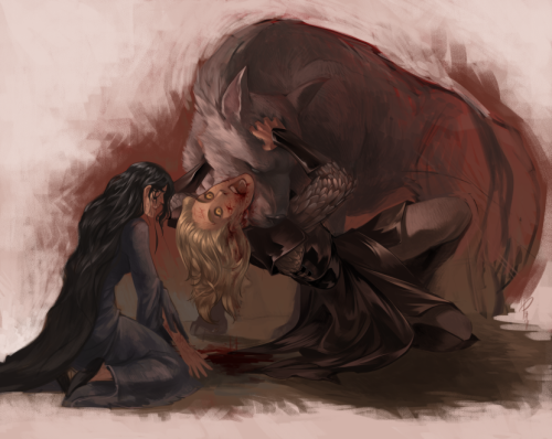 melkorwashere:yay for sketchesone of favorite moments, Huan and Luthien defeating Sauron on Tol-in-G
