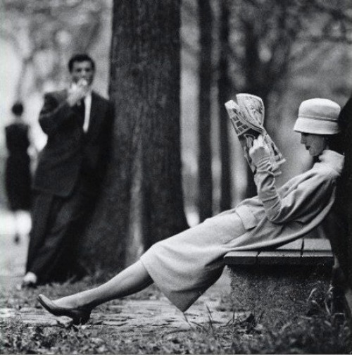 my-retro-vintage:  Woman on Park Bench   by Yale Joel    1957