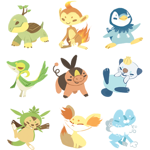 hawberries:  THAT’S ALL OF THEM! i did it, i drew every single starter………..’s unevolved form yay me. sorry for uploading this same thing three times in two days but i am just very excited about having done a lineless experiment i’m actually