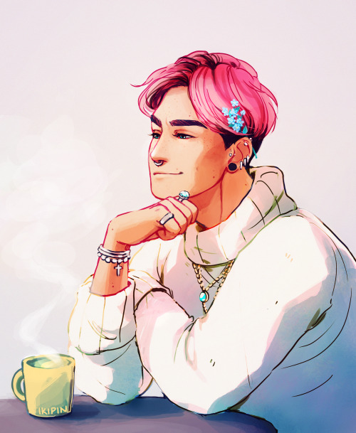 ikipin:  i just wanted to fit all my aesthetics in one pic you know, yellow & pink, colorful hair, undercut, dark brows, freckles, birthmarks, dimples, jewelry, piercings, oversized sweaters, flowers, all that Good Stuff