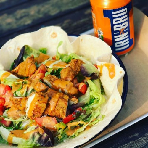 Meal at Warehouse #chicken #open #burrito #lettuce #tortilla #tomato #ironbru #sun #meal #food #ins