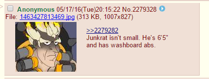 dustyoldroses:  undercitytwerkteam:  did junkrat write this post  “I heard Junkrat has an 8 pack; that Junkrat was shredded.”   I thought he had a spare tyre