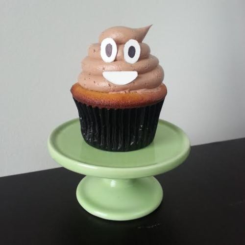 I made a poo emoji cupcake! Because that’s what happens when you use a round pastry tip with chocolate frosting. It looks like poo.