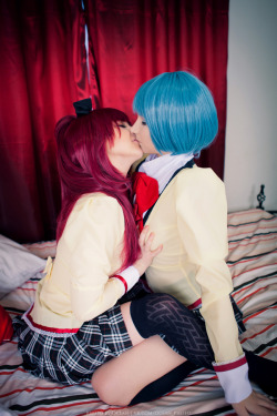 lisvanpiece:  Sayaka by Blairchik. Kyouko by me. Photo by dasha-ocean. 