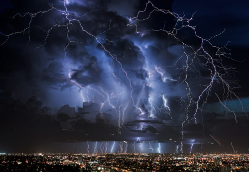 awkwardsituationist:  lightning over the skies of miami photographed by lostINmia from his apartment 