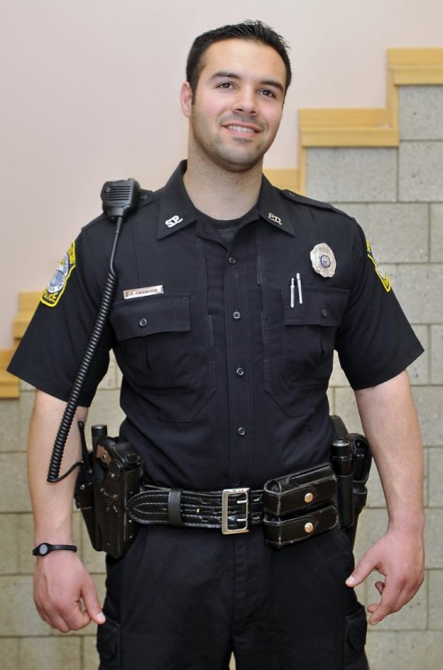 The new cop was a bit nervous his first day in the new precinct so the Sheriff decided to help his n