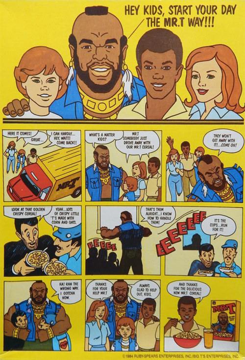 vintagegeekculture:  Mr. T Cereal (1984), front and back.  