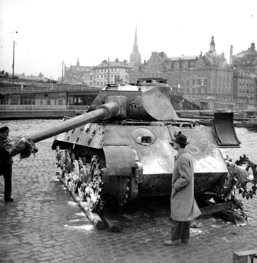 derpanzergraf:Remnant of WWII - Tiger II, 1947, place unknown This is Stockholm,Sweden.
