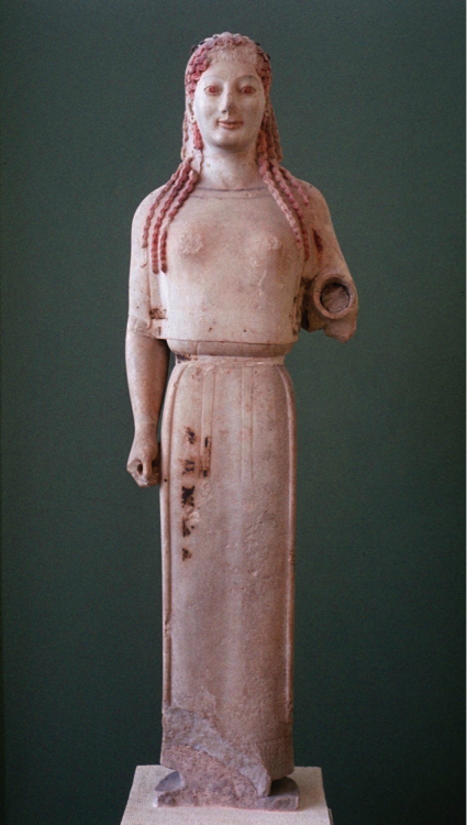 Standing female figure, under life-sized, from the Athenian Acropolis, probably an image of Artemis 