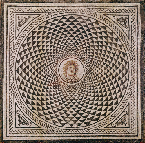 design-is-fine:Mosaic Floor with Head of Medusa, Roman, about 115 - 150. Unknown artist, Stone tesse