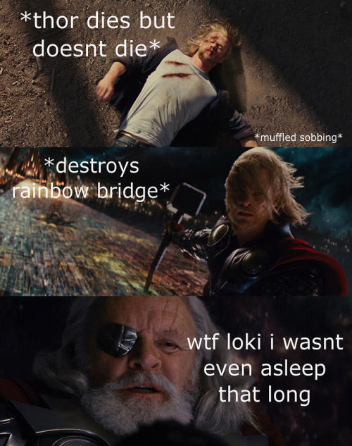 limegreenandloki: thewintersoldiersbutt: Avengers in a nutshell: Thor  **douchebag senses tingl