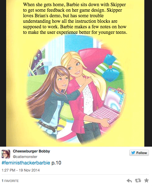 snoozlebee:looktothenightxai:micdotcom:The Internet responds to Barbie book’s sexism with #FeministH