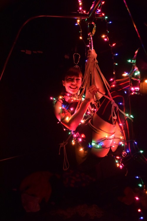 rope-by-killianz:  Rigging at Sin-O-Matic in Boston. Figured I would go with Christmas lights to spice things up for the season.   Pictures by the club photographer Hangman Judas.  Rope by me. 