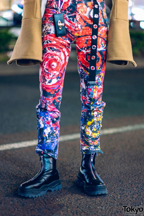 21-year-old Japanese hair stylist Shimon on the street in Harajuku wearing a cropped hooded jacket b