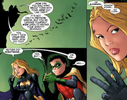 gregfahlgren:  Stephanie Brown.  The only person capable of shutting Damian up. 