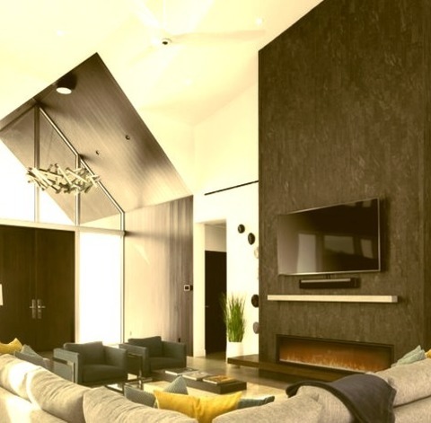 Contemporary EntryHuge Trendy Porcelain Tile, Gray Floor And Vaulted Ceiling Entryway Photo With White