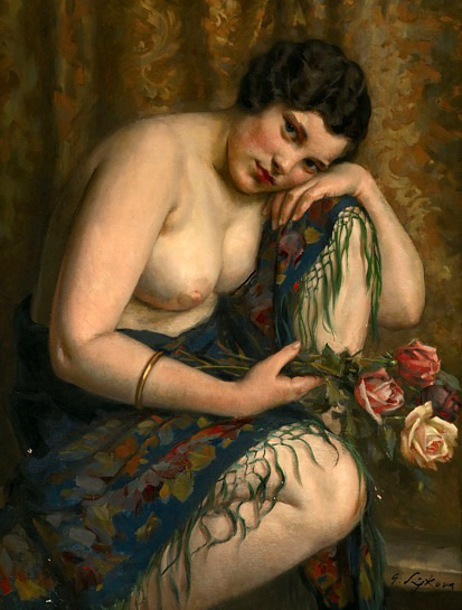 artbeautypaintings:Nude with roses - Gustav Sykora