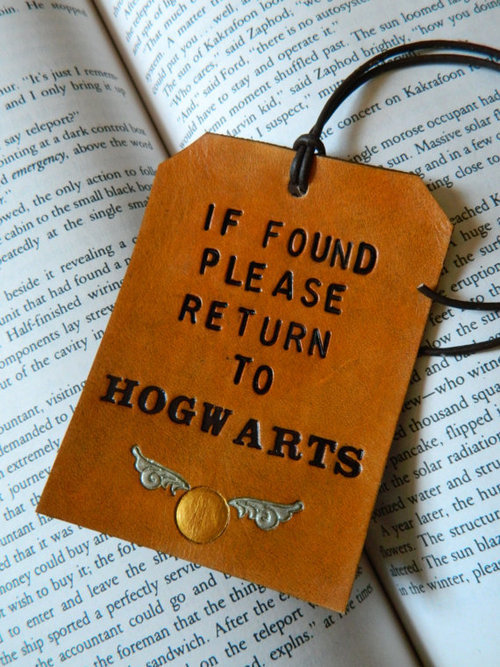 wickedclothes:  Leather Harry Potter Luggage Tag Sold on Etsy.