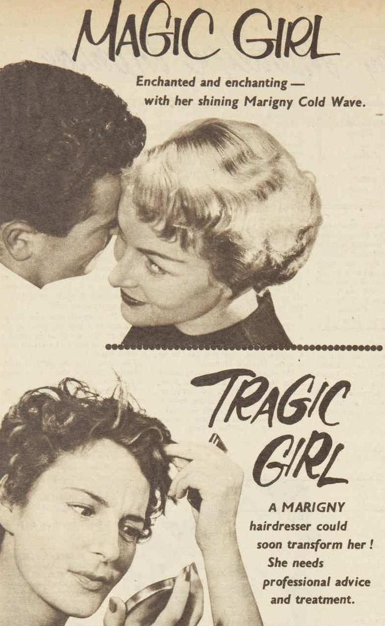 mid-centurylove:  Magic Girl vs Tragic Girl, advertising from Marigny, 1955 