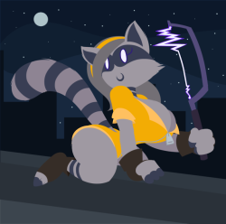 norithics: frostlocke: Patreon request, they wanted me to design a raccoon hacker. She has a hacksaw! … Clever. c: 