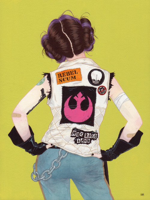 juliancallos:  “Rebel”Acrylic and gouache on Rives BFK mounted on wood panel9″ x 12″Here’s my piece inspired by Princess Leia for Gallery 1988’s Star Wars: Art Awakens gallery show and charity auction, a collaboration between Gallery 1988,