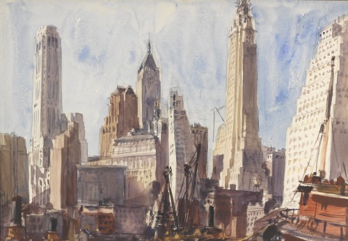 thunderstruck9:Reginald Marsh (American, 1898-1954), Skyscrapers, 1931. Watercolor over pencil on pa