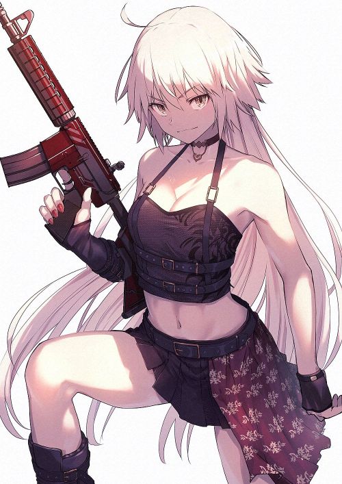 Hot anime girl Jeanne Alter with assault rifle (m4 carbine):  Fate series digital art  [Artist: Naka