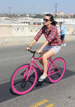 Tea-Bicycleandglasses:  Velovixens:  Plaid Shirt. Pink Fixie. Rollin’ Http://Velovixens.tumblr.com