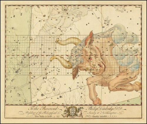 Taurus constellation, from Atlas Celeste (1786) by John Bevis