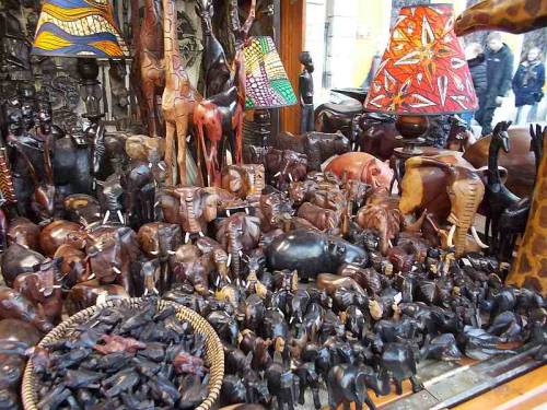 African art - sculptures sold on a market.