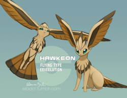 elbdot:  I found some old pokemon art and decided to finish it! This is my rough take on a flying-type eeveelution, based loosely on a hawk since Im a huge bird nerd. I’ve been hoping for a flying-type-evo for years and I hope its going to become