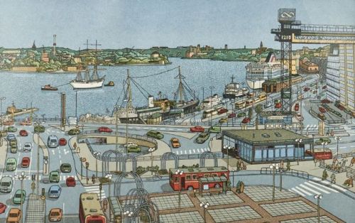 Slussen, Stockholm   -   Sven Olof Ehrén , 1994Swedish, 1927-1904Colour Lithograph, 46 x 72,5 cm.