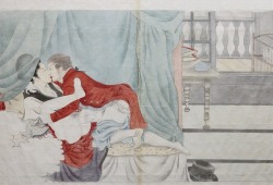 shungagallerycom: Extremely rare Nagasaki-e erotic painting portraying ‘Dutchman (most probably the VOC head Jan Cock Blomhoff)  having intercourse with a Japanese woman’ (c.1820)   Click HERE for an article on the alleged erotic escapades (he impregnated