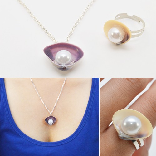 DIY Seashell Pearl Necklace and Ring Tutorials by Kristen Nunez. This is a really easy summer DIY. D