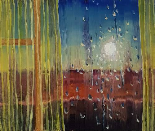 huariqueje: View Sun Rain  -   Alice Brasser , 2021.Dutch, b. 1965 -Oil on perspex on