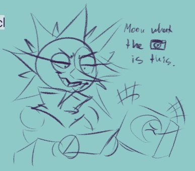 Hastily made digital doodle of Sun, unamused with an irritated smile, looking at a square: in this context the ads from earlier. The text next to him is handwritten, saying: "Moon what the [Error window] is this." Moon in a toolbar is laughing from a small distance from him.